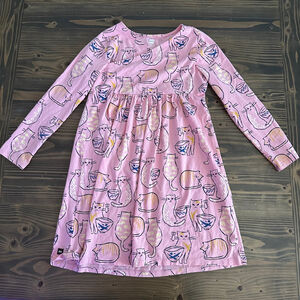 Girls Tea Pink Cat Print Long Sleeve Cotton Dress Size 10 Casual
